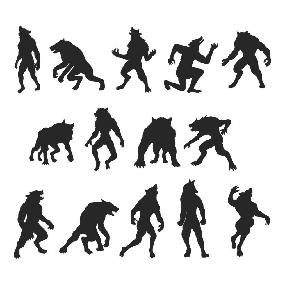 Illustration of a howling werewolf silhouette, Vector wolfman