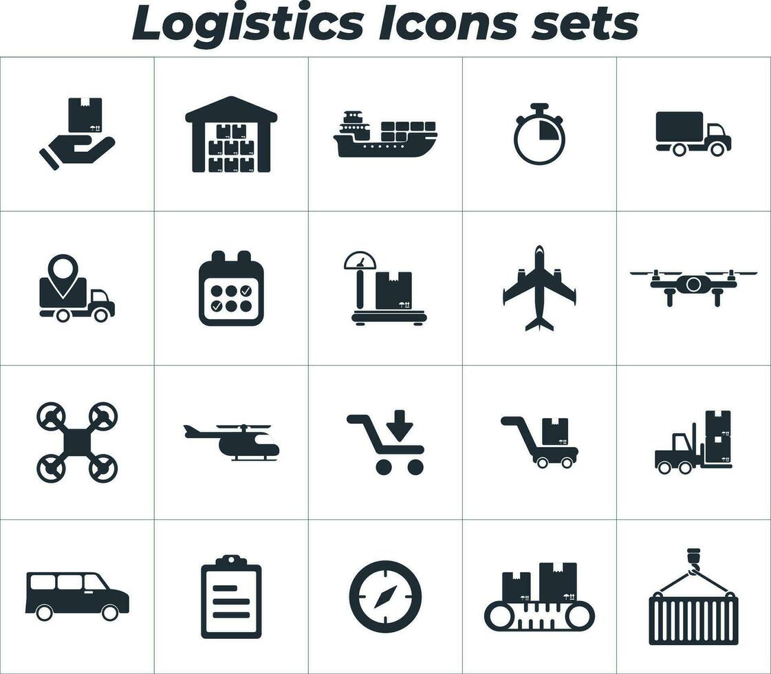 Collections of icons representing warehousing, shipping, logistics, distribution, delivery and more. Logistics Icon sets. Logistics. vector