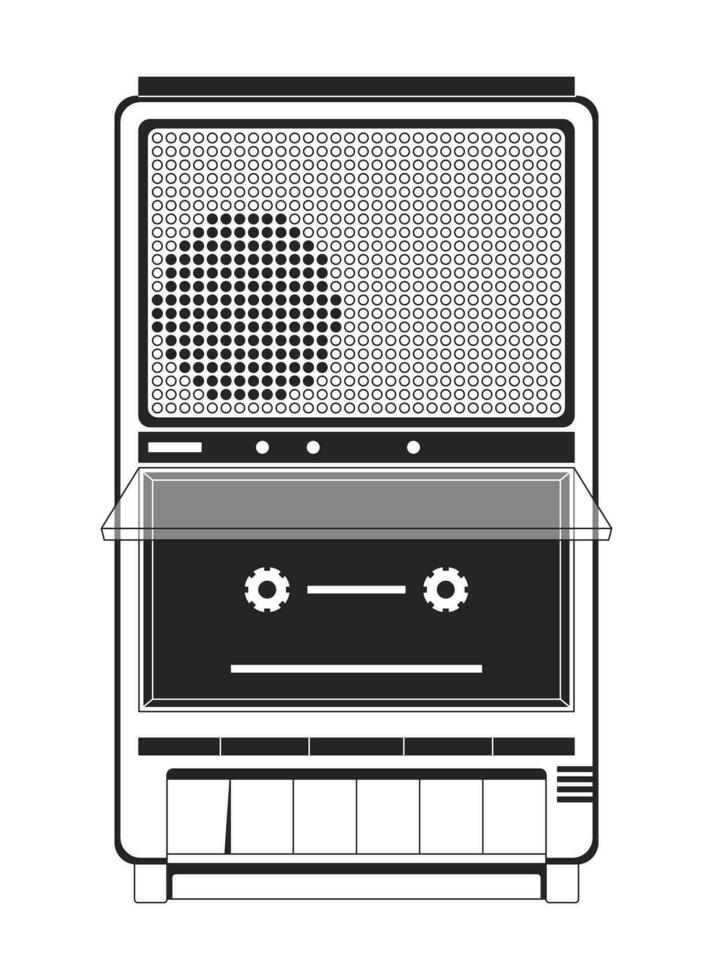 Retro cassette tape recorder black and white 2D line cartoon object. Empty audio cassette player isolated vector outline item. Back to 90s music device nostalgic monochromatic flat spot illustration