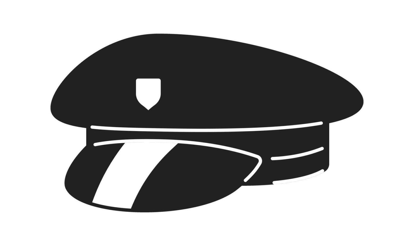 policía sombrero negro y blanco 2d dibujos animados objeto. uniforme policía oficial accesorio aislado vector contorno artículo. seguridad. ley aplicación uniforme gorra sombreros monocromo plano Mancha ilustración