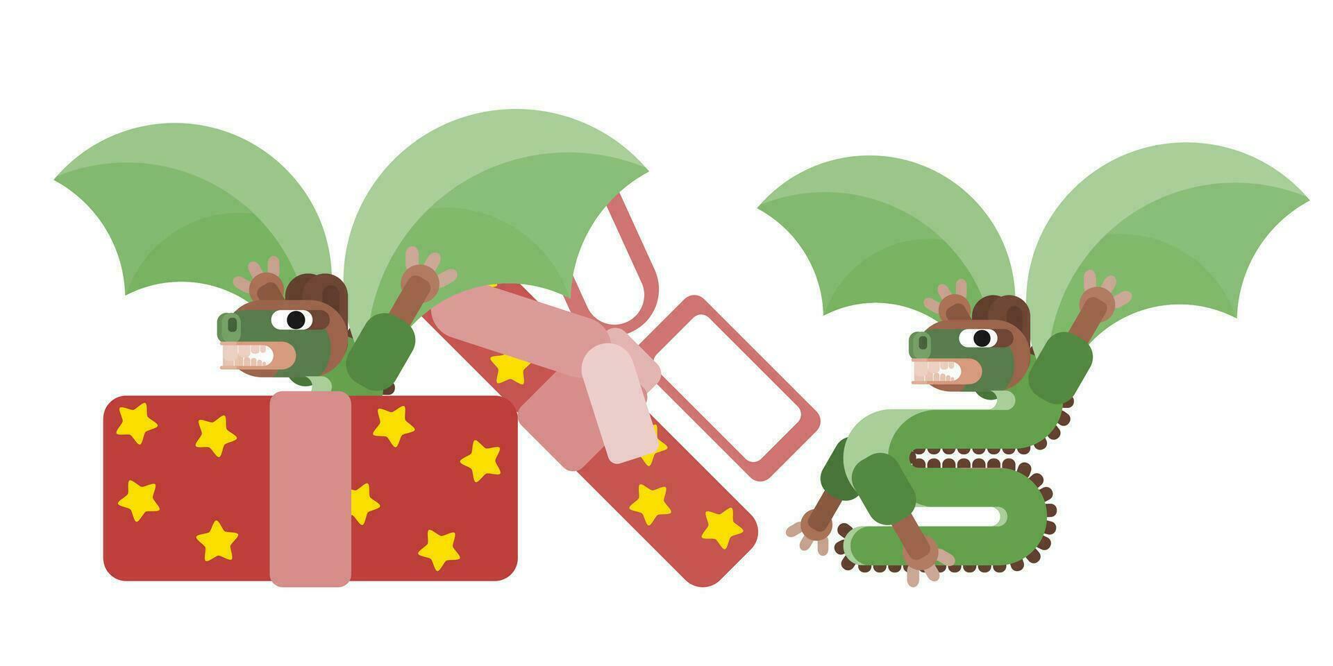 bright selection of dragons in flat style drawing vector
