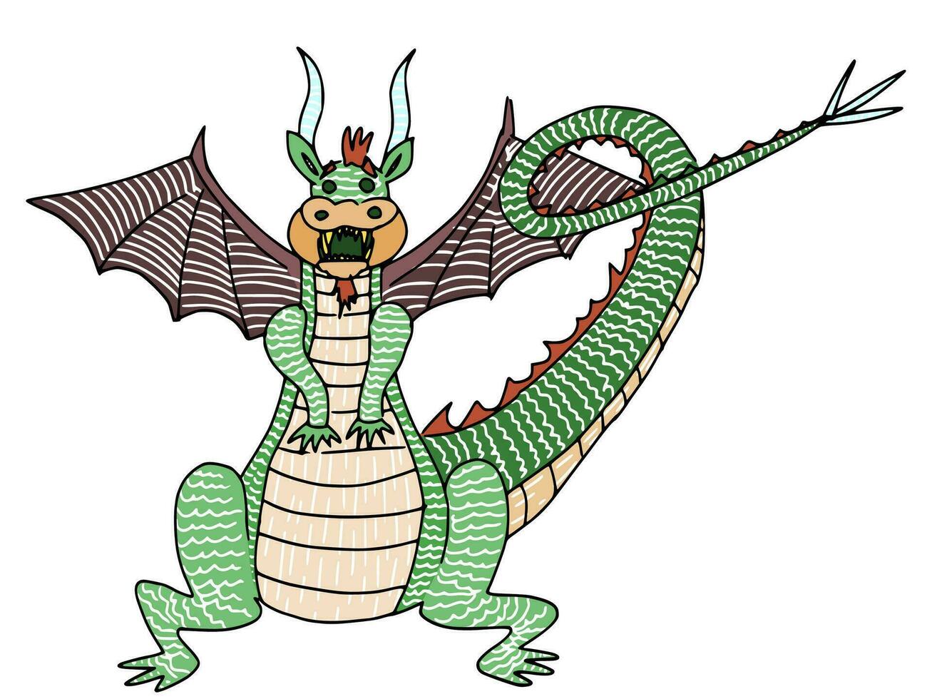 doodle style dragon with wings simple and funny vector