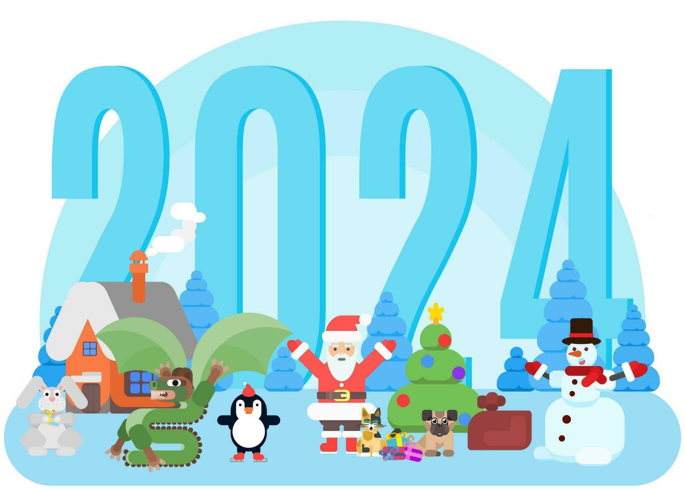 happy new year 2024 dragon characters christmas. vector