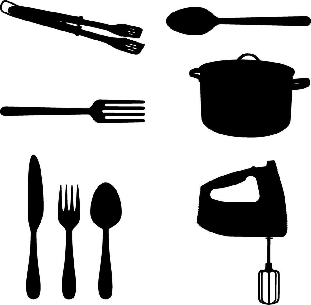 Kitchen Utensils Silhouette Vector on white background