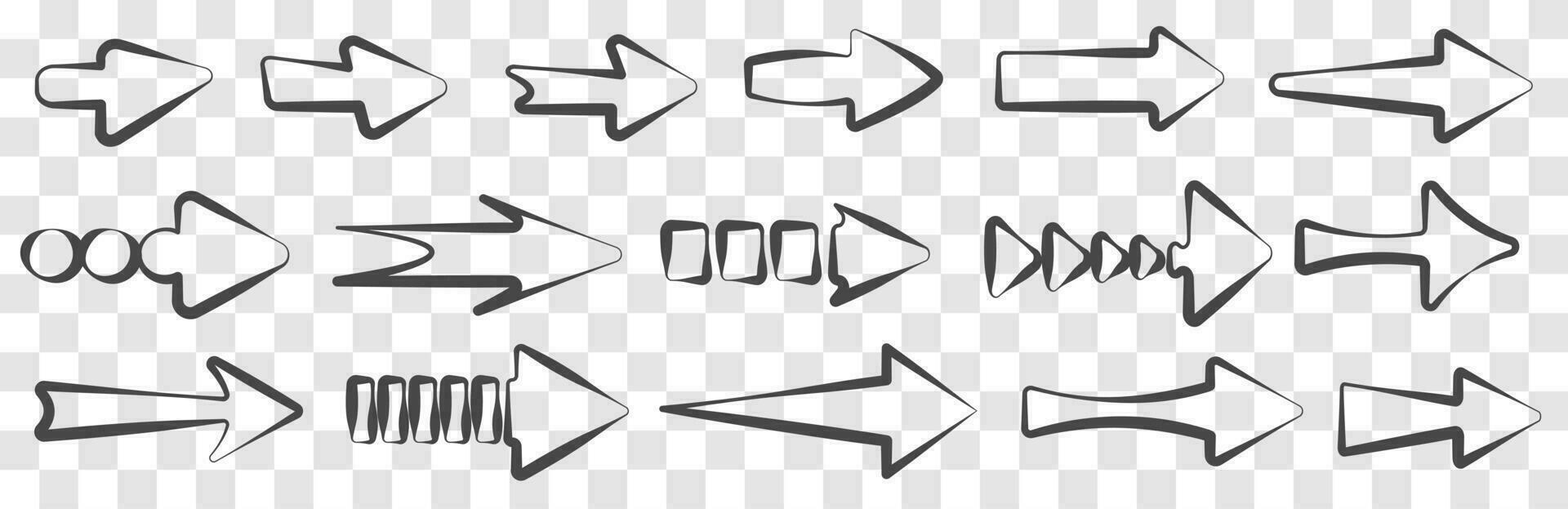 Arrows big black set icons. Arrow icon. Arrow vector collection. Arrow. Cursor. Modern simple arrows. Set of vector arrows of different shapes and sizes. Vector graphics. icons.