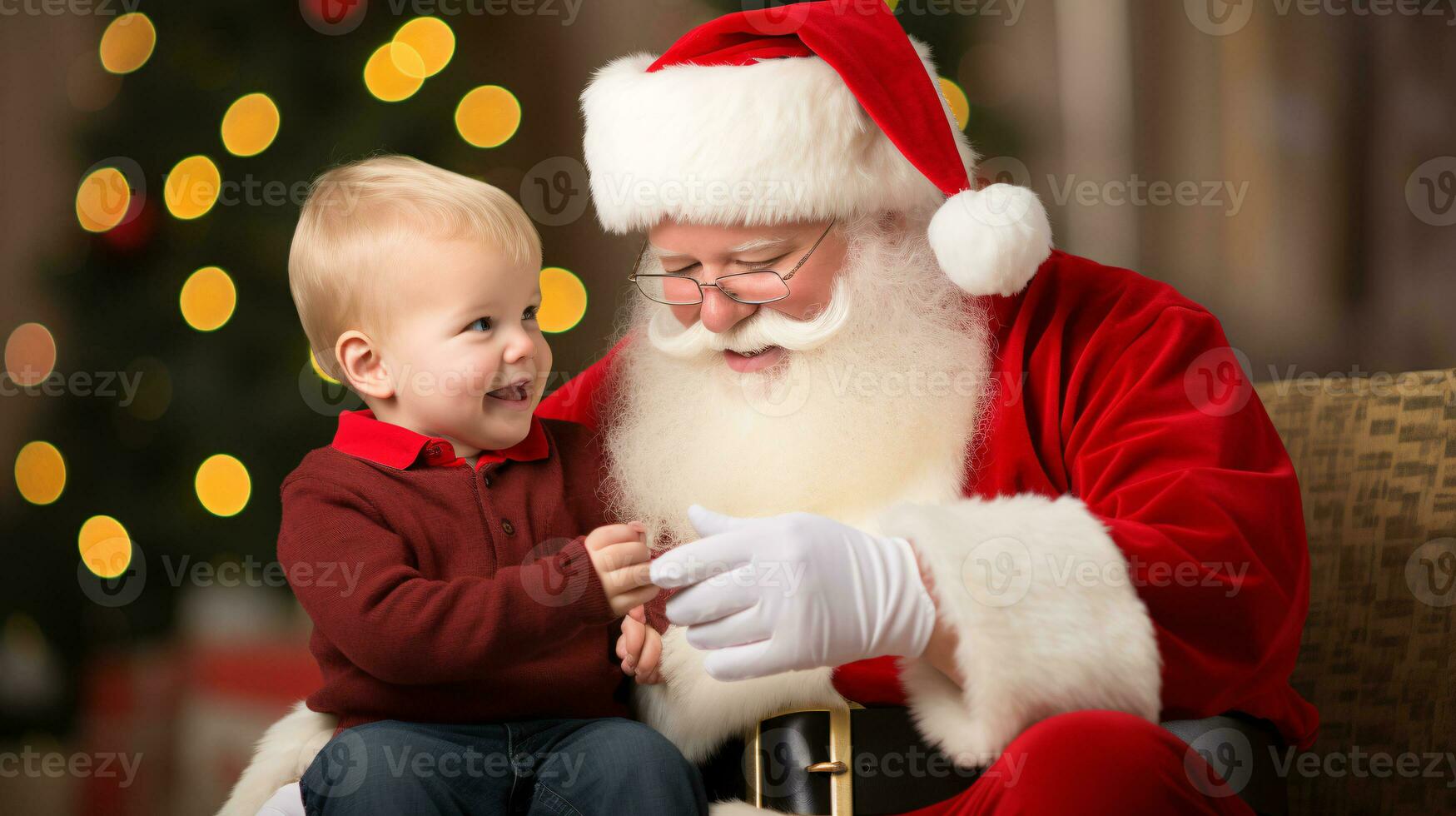 ai generative Children of different ethnicity meeting santa with a bokeh filled background photo