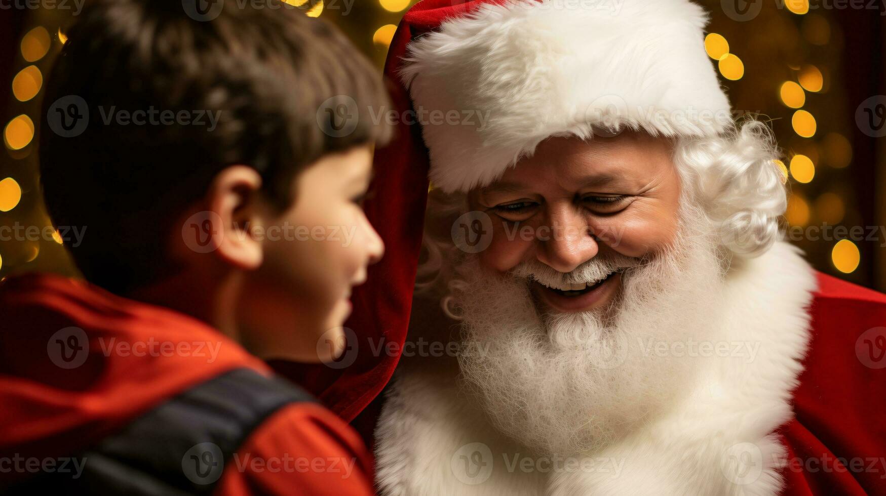 ai generative Children of different ethnicity meeting santa with a bokeh filled background photo