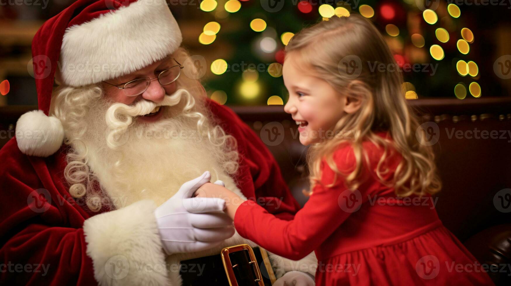 ai generative Children of different ethnicity meeting santa with a bokeh filled background photo