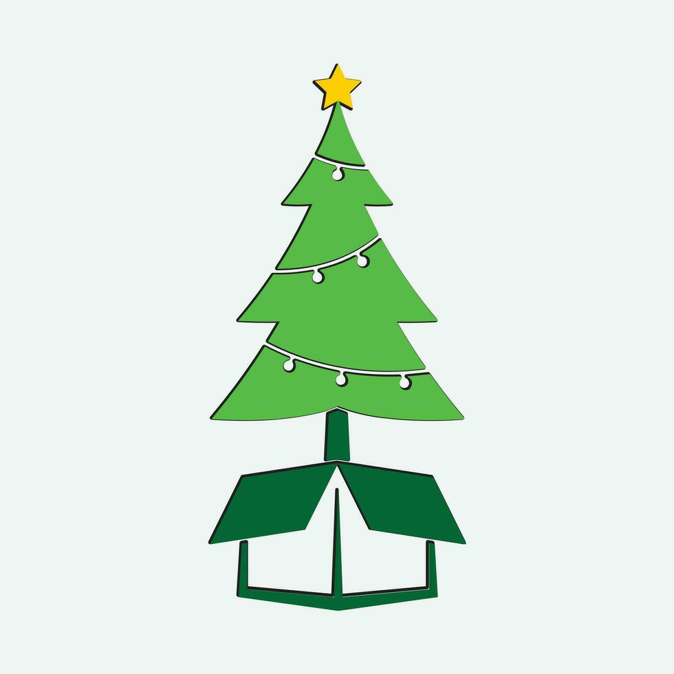Christmas trees, pines for greeting card, invitation, banner, web. New Years and Xmas traditional symbol tree with garlands, light bulb, star. Winter holiday. Icons collection vector