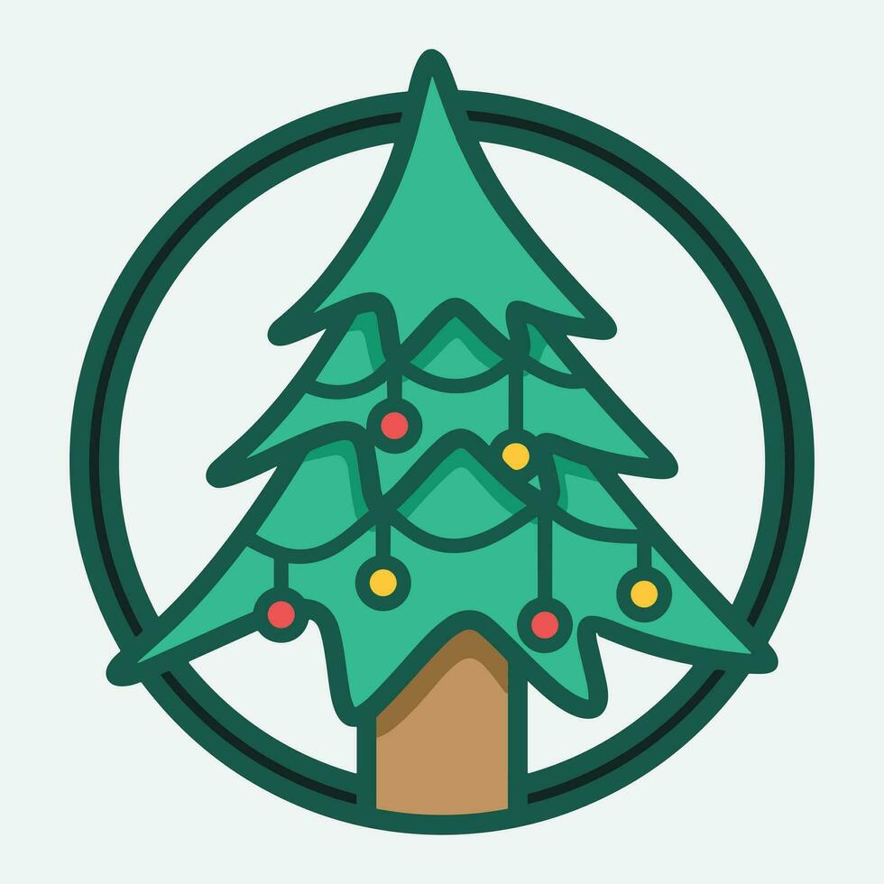 Christmas trees, pines for greeting card, invitation, banner, web. New Years and Xmas traditional symbol tree with garlands, light bulb, star. Winter holiday. Icons collection vector