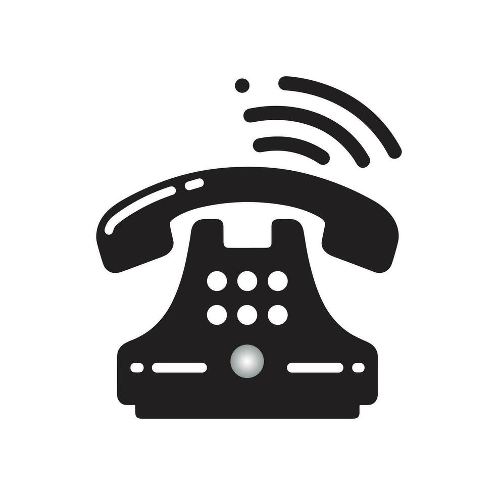 Phone Call Icon, Old Telephone Icon, Calling Phone, Technology Device, Contact Information, Communication Symbol, Support, Chat, Trendy Black Sign Isolated On White Background Vector Illustration