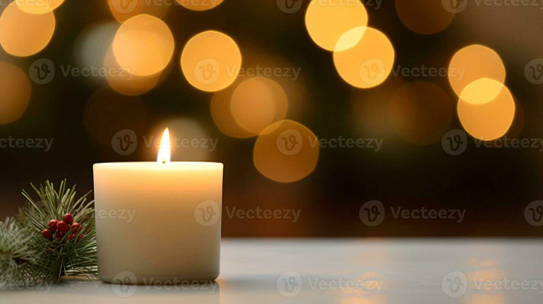 ai generative Close up of festive christmas candle with smooth bokeh background photo