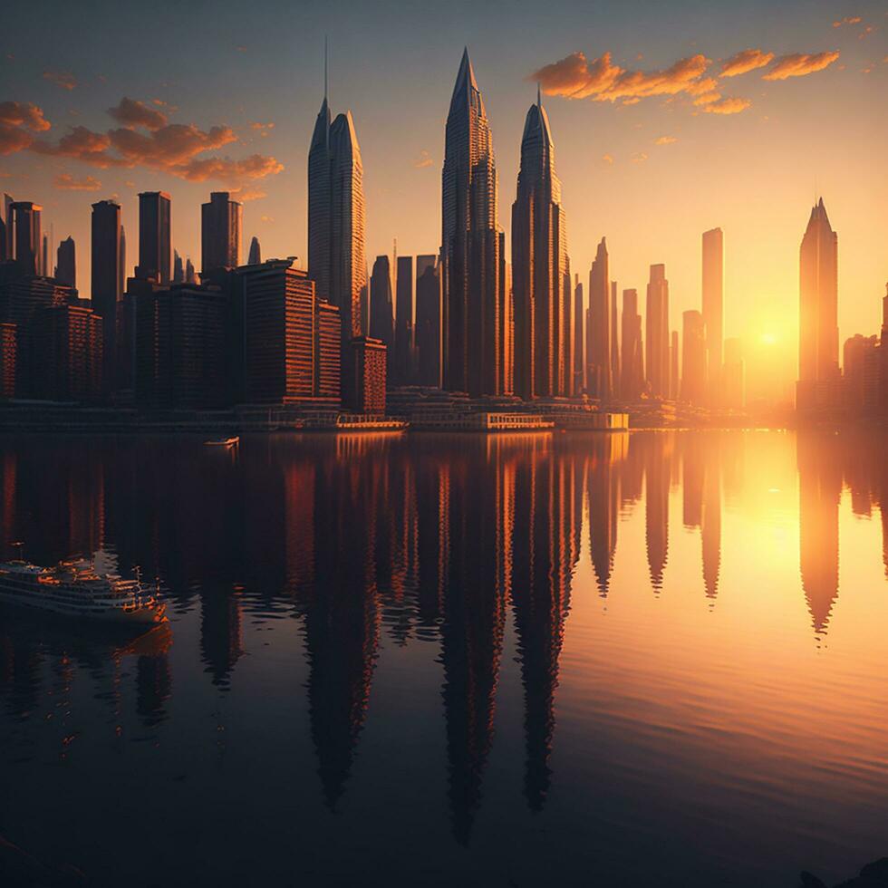 Building City And Sunset, AI Generated photo