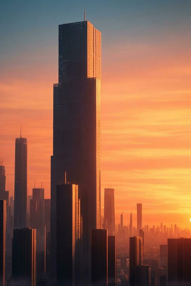 Building City And Sunset, AI Generated photo