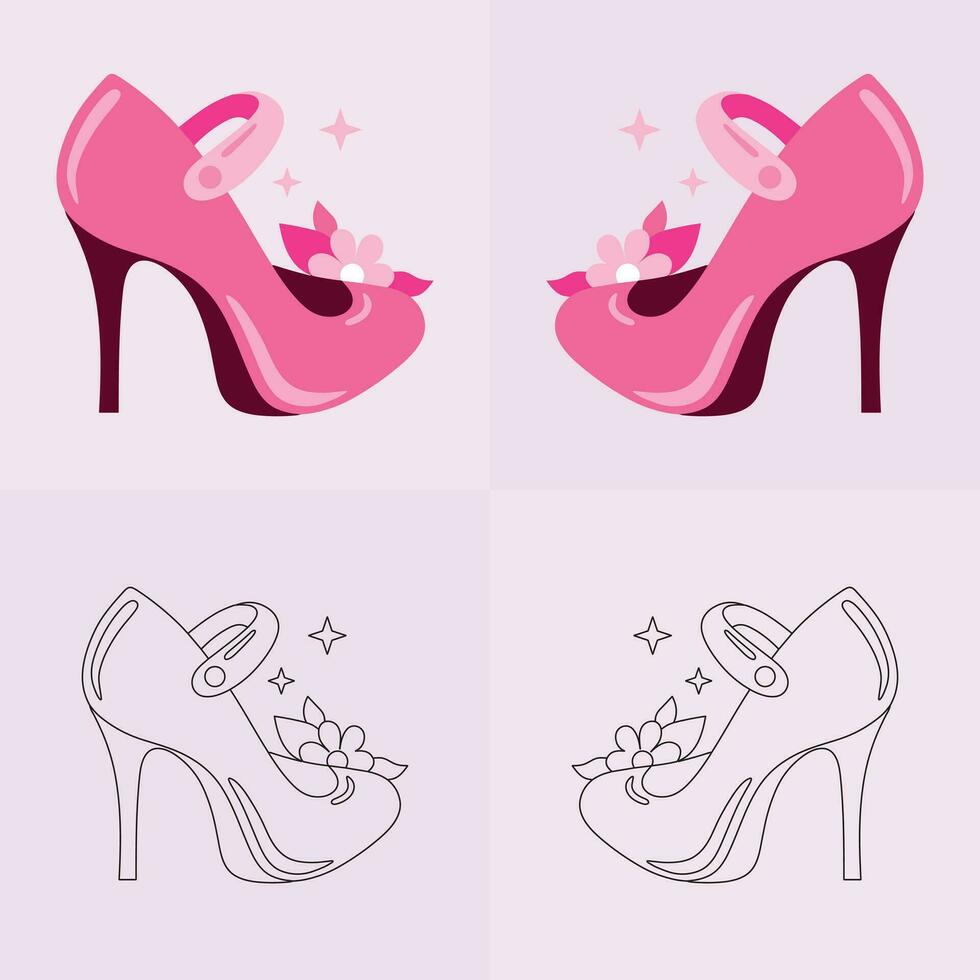 High heels shoe vector icon, Women's shoe glyph icon. Symbol, logo illustration.Woman shoes vector icons isolated on pink background.Fashion footwear design.Shoes collection