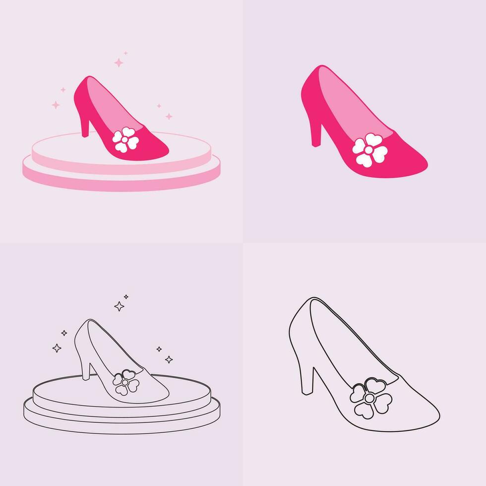 High heels shoe vector icon, Women's shoe glyph icon. Symbol, logo illustration.Woman shoes vector icons isolated on pink background.Fashion footwear design.Shoes collection