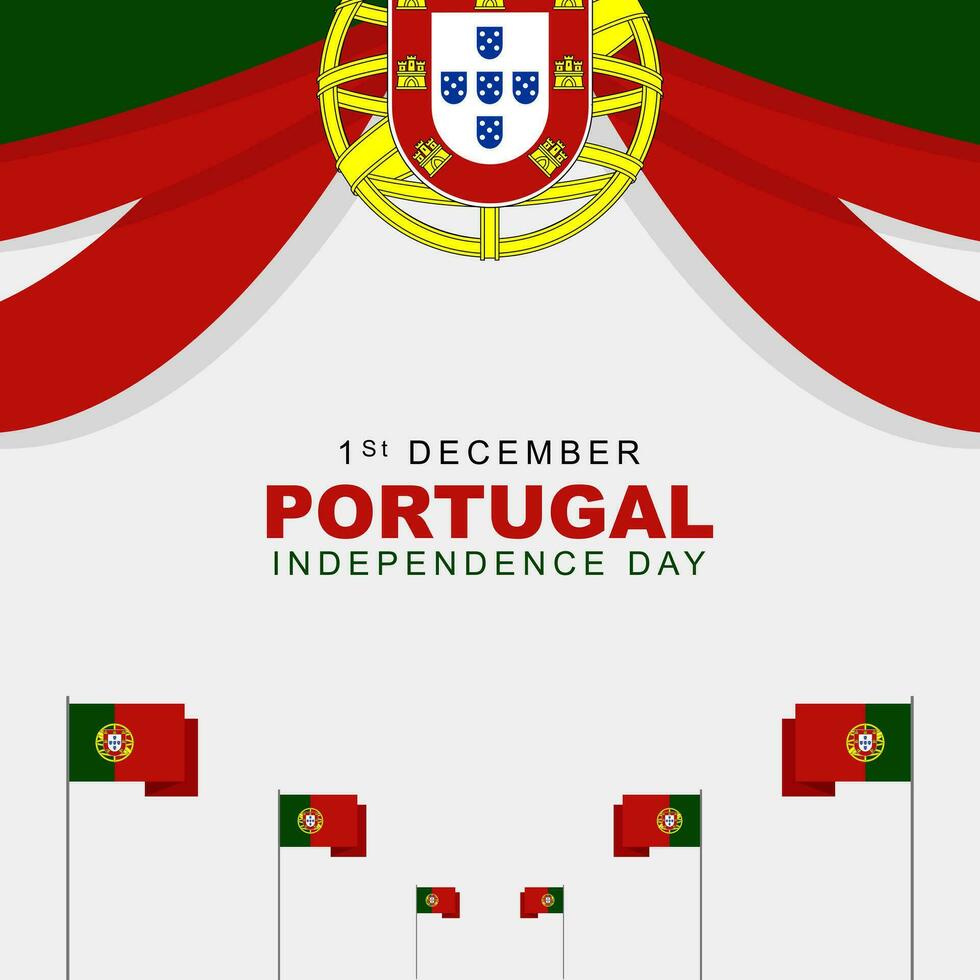 Portugal independence day is celebrated every year on 1 december, Greeting card design with ribbon and flag of portugal. Vector illustration