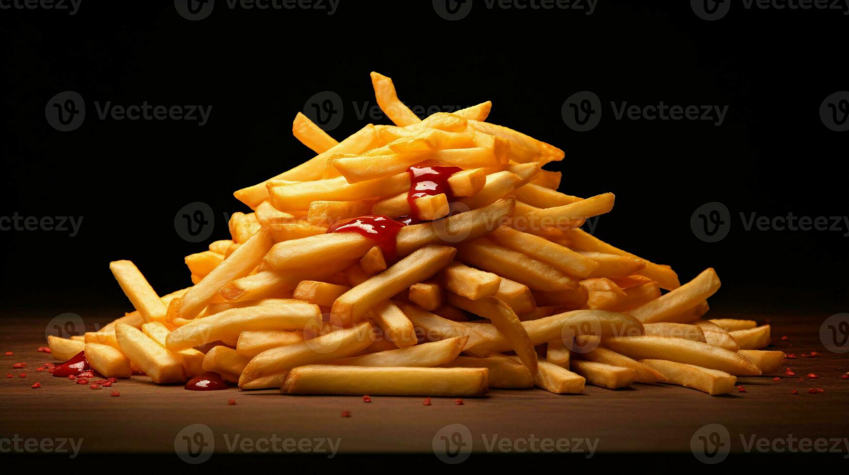 French fries with ketchup and dark background, ai generated photo