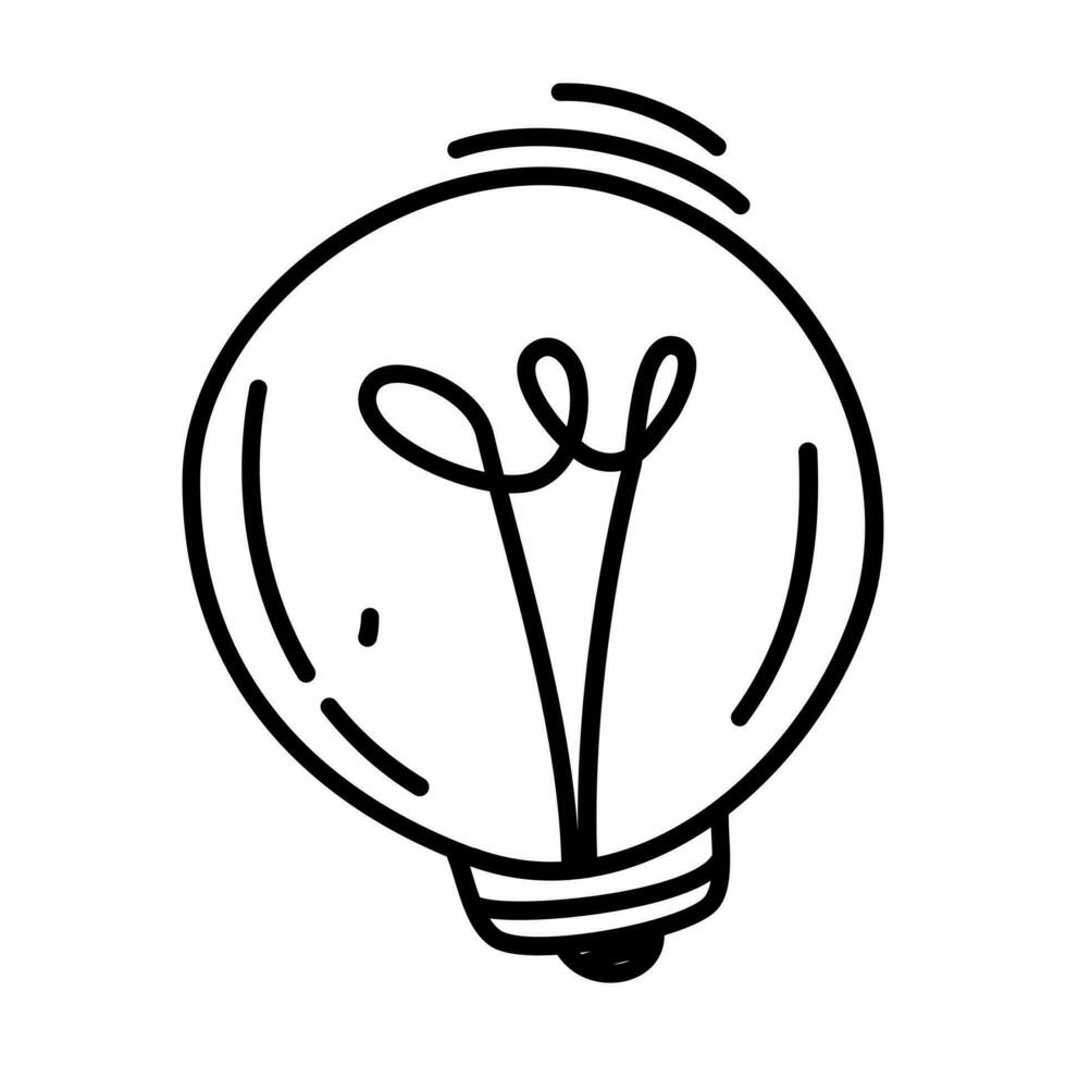 Doodle light bulb, hand drawn lamp. Cute vector illustration isolated on white background