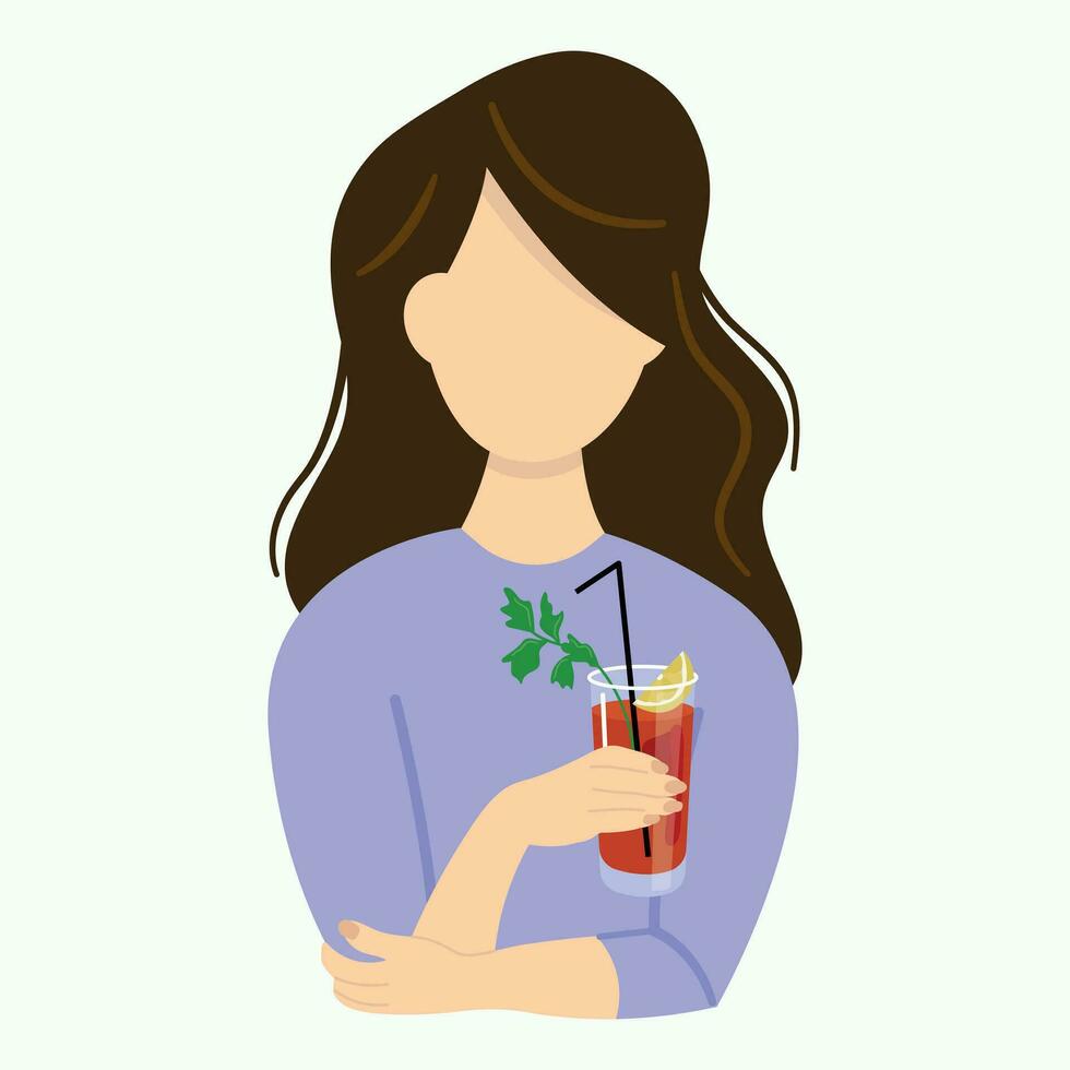 National Bloody Mary Day. Girl with a cocktail. vector