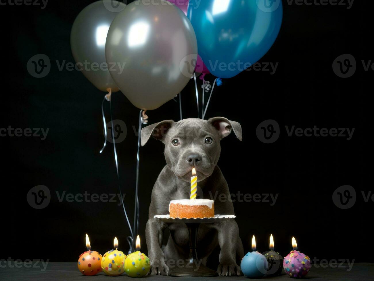 Adorable dog posing with a birthday cake at a celebration AI Generative photo