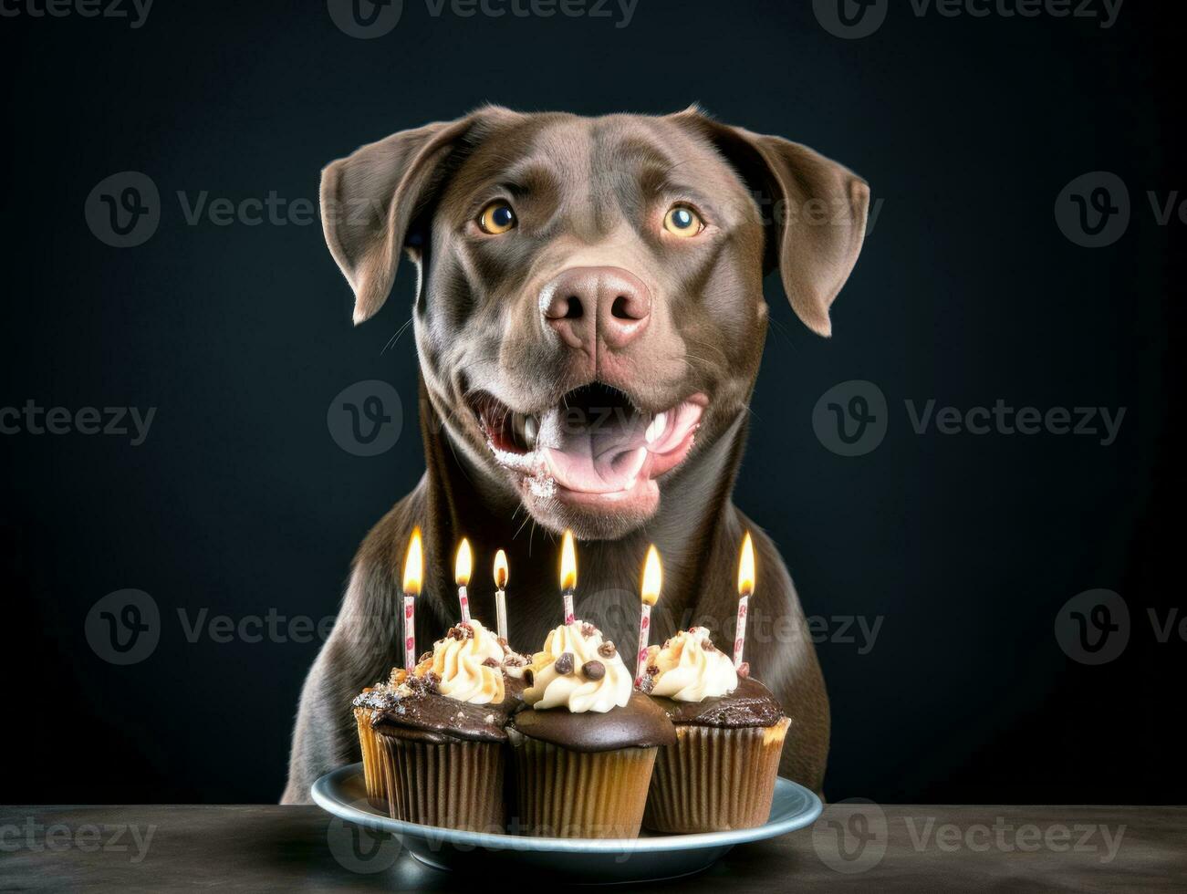 Adorable dog posing with a birthday cake at a celebration AI Generative photo