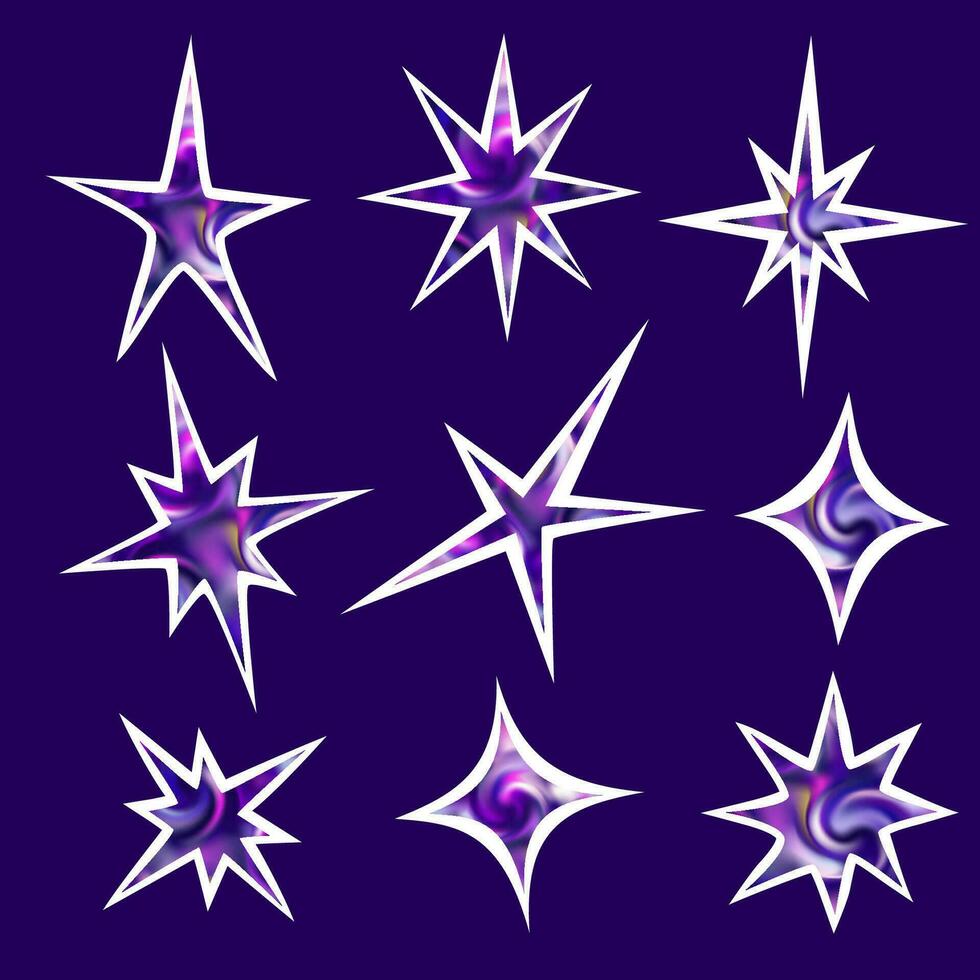 Vector illustration of stars. Design elements for New Year, Christmas, birthday, holidays isolated on black background.