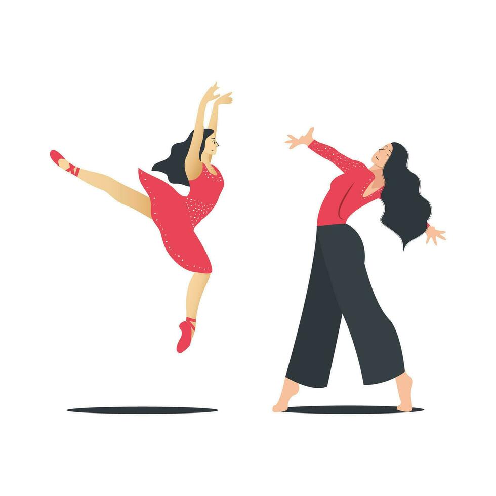 Ballet dancer in red dress. Vector illustration in flat style.