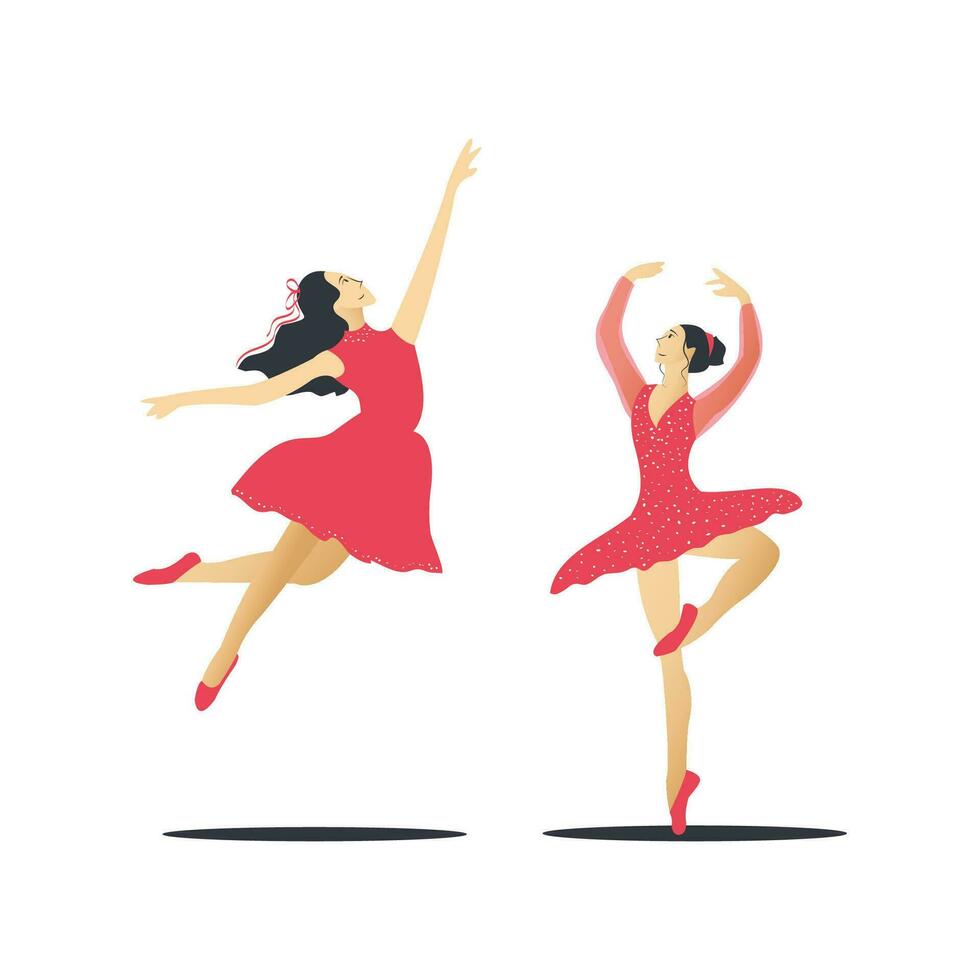 Ballet dancer in red dress. Vector illustration in flat style.