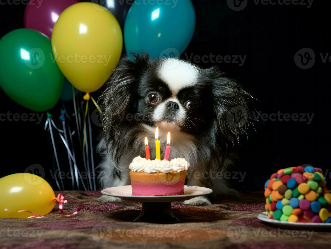 Adorable dog posing with a birthday cake at a celebration AI Generative photo