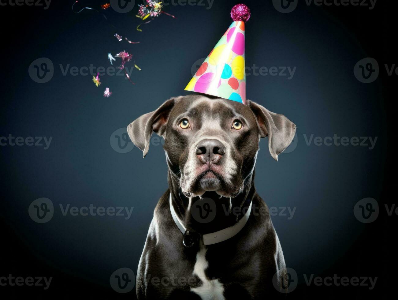 Adorable dog posing with a birthday cake at a celebration AI Generative photo