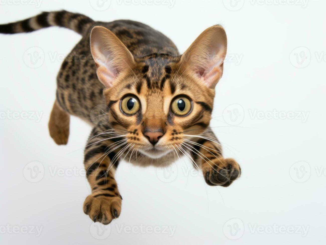 increíble épico foto de gato en blanco antecedentes nacional geográfico estilo ai generativo