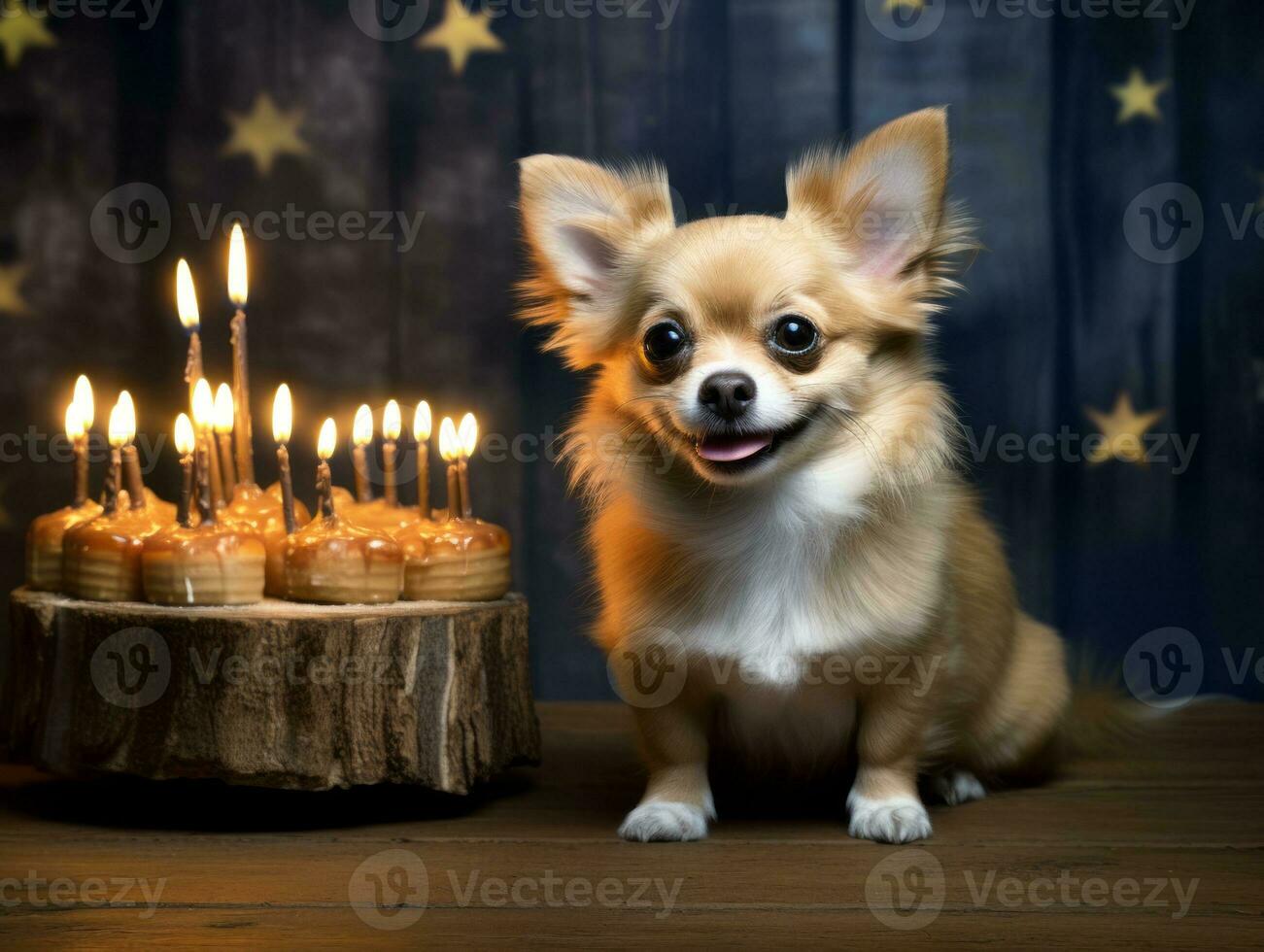 Adorable dog posing with a birthday cake at a celebration AI Generative photo