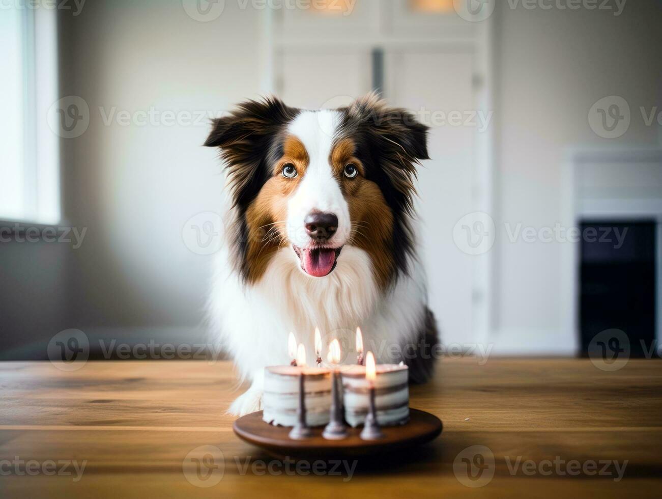 Adorable dog posing with a birthday cake at a celebration AI Generative photo