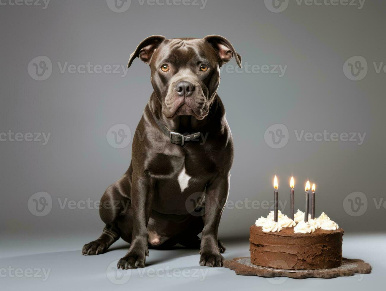 Adorable dog posing with a birthday cake at a celebration AI Generative photo