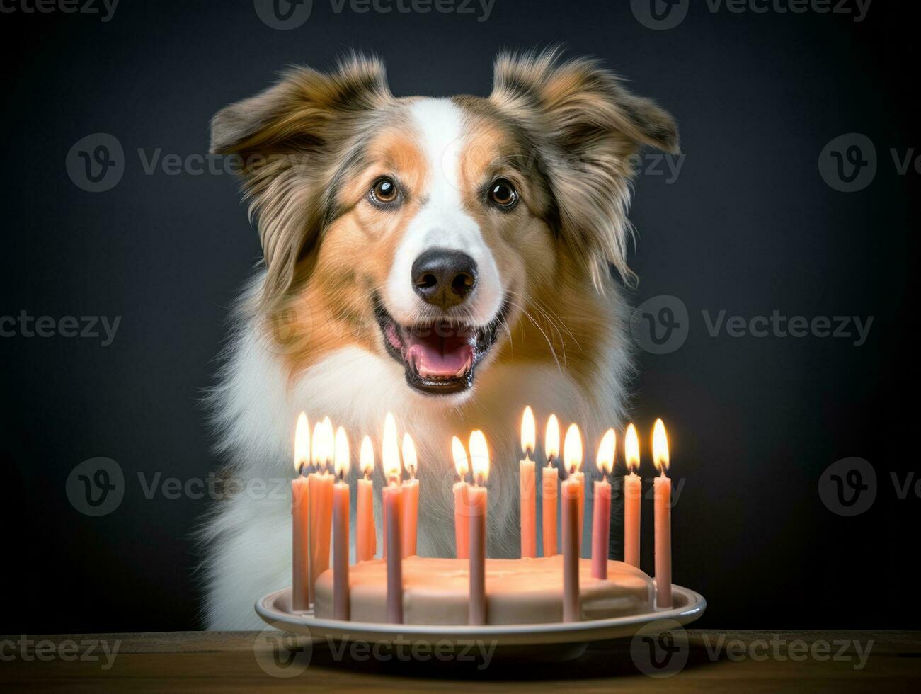 Adorable dog posing with a birthday cake at a celebration AI Generative photo