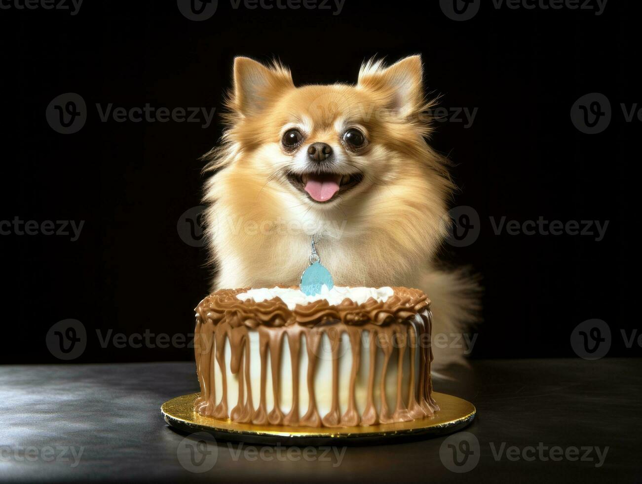 Adorable dog posing with a birthday cake at a celebration AI Generative photo