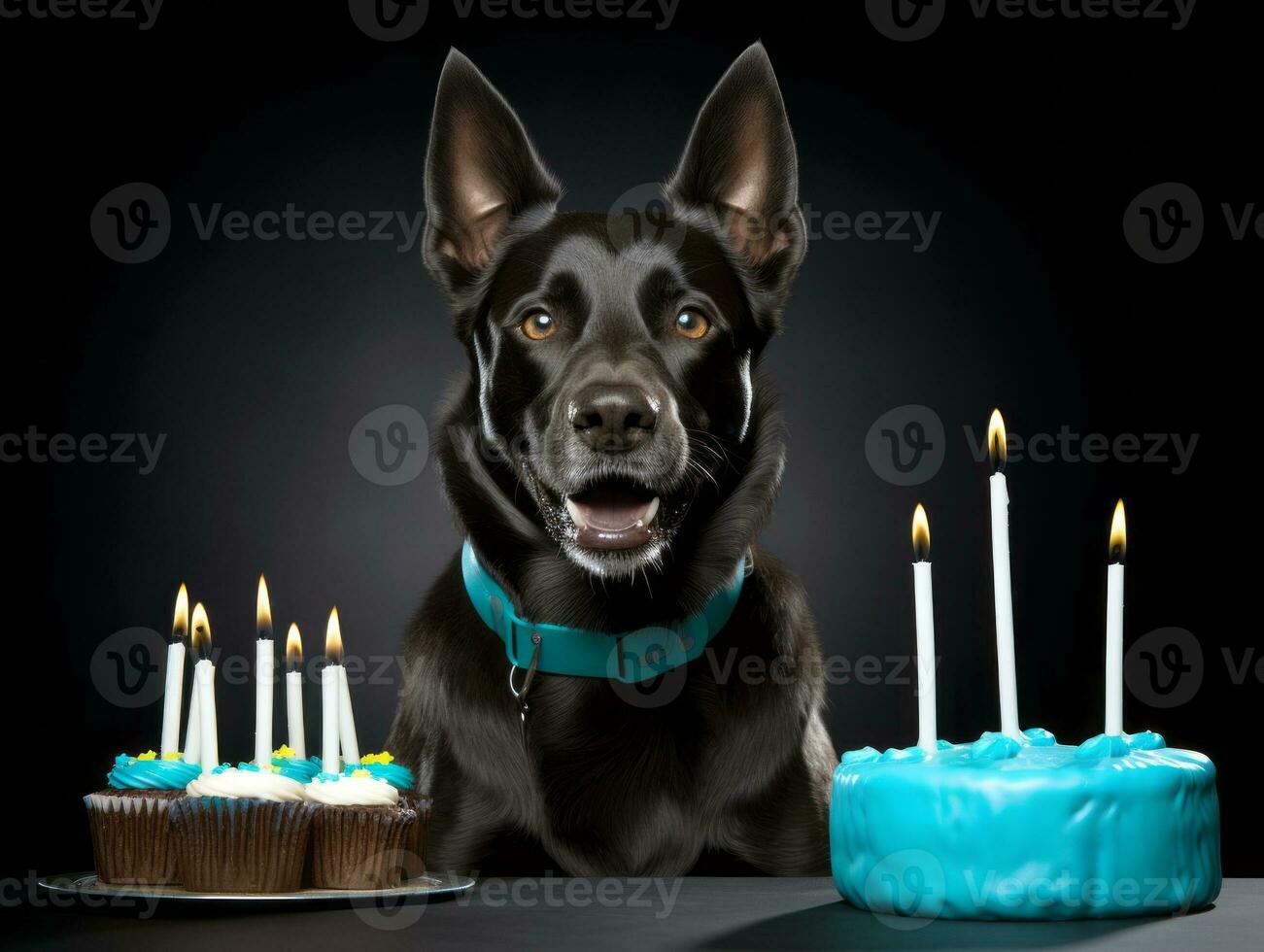 Adorable dog posing with a birthday cake at a celebration AI Generative photo