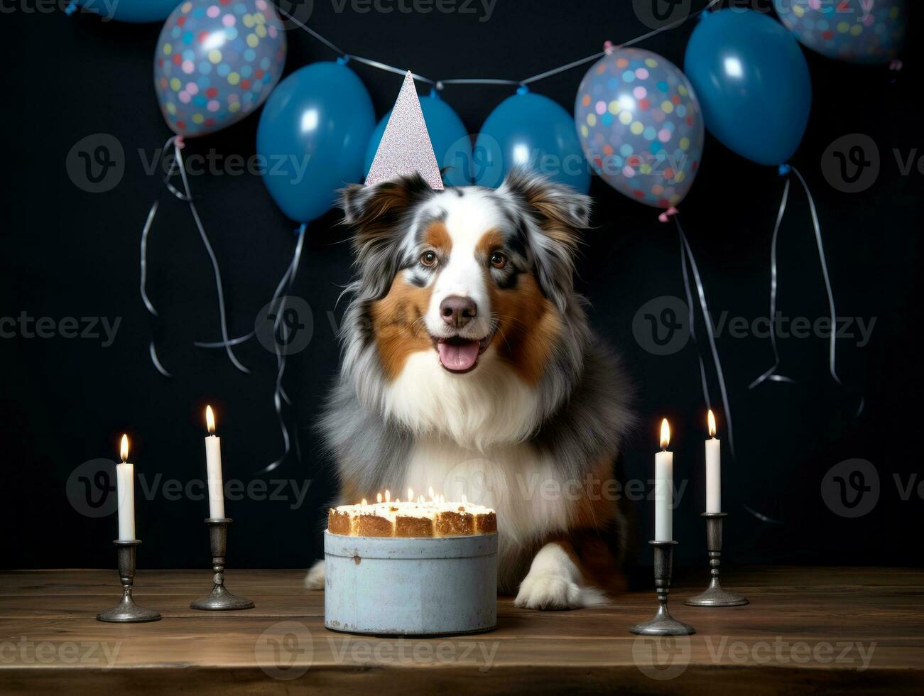 Adorable dog posing with a birthday cake at a celebration AI Generative photo