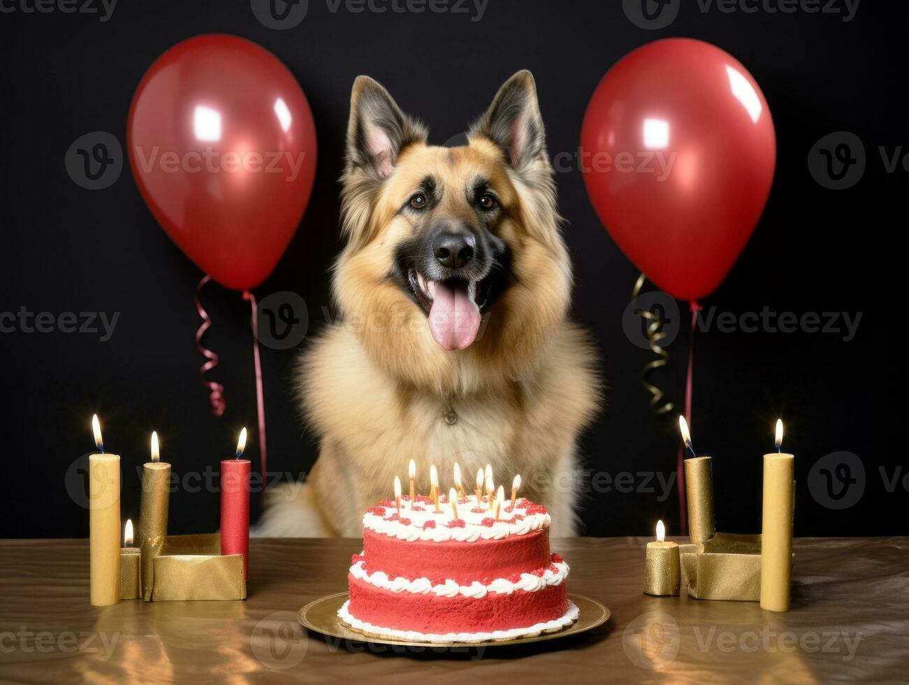 Adorable dog posing with a birthday cake at a celebration AI Generative photo