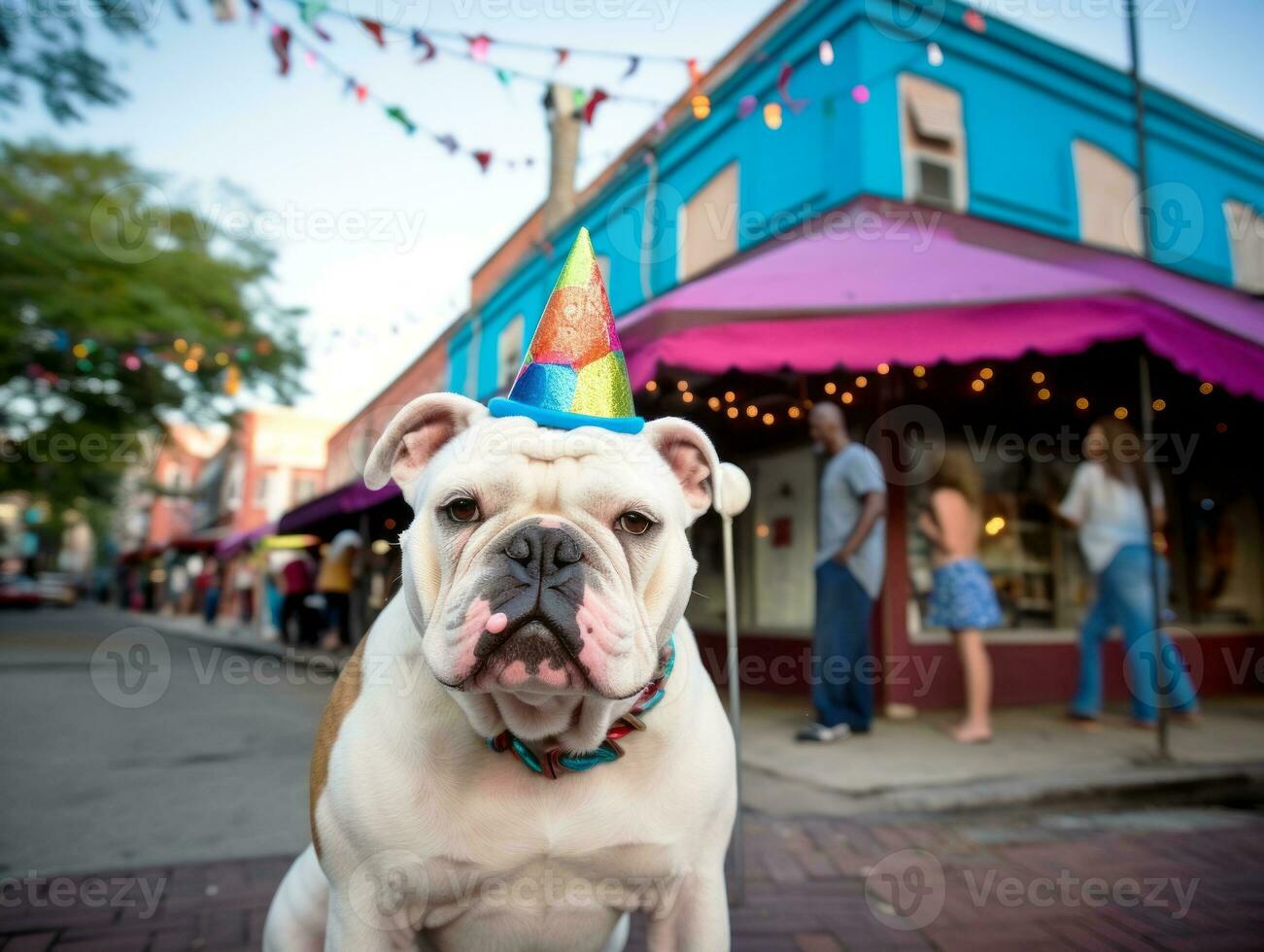 Adorable dog posing with a birthday cake at a celebration AI Generative photo