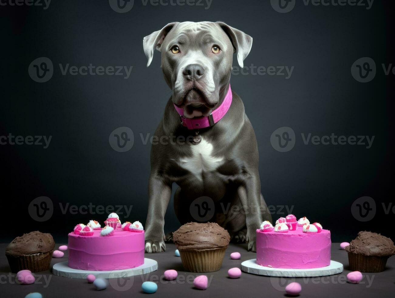 Adorable dog posing with a birthday cake at a celebration AI Generative photo