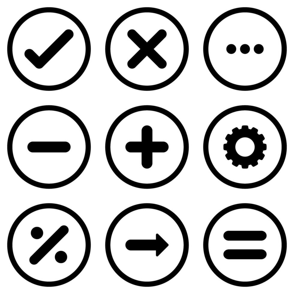 Mathematics incorrect right plus icon set circle outline vector