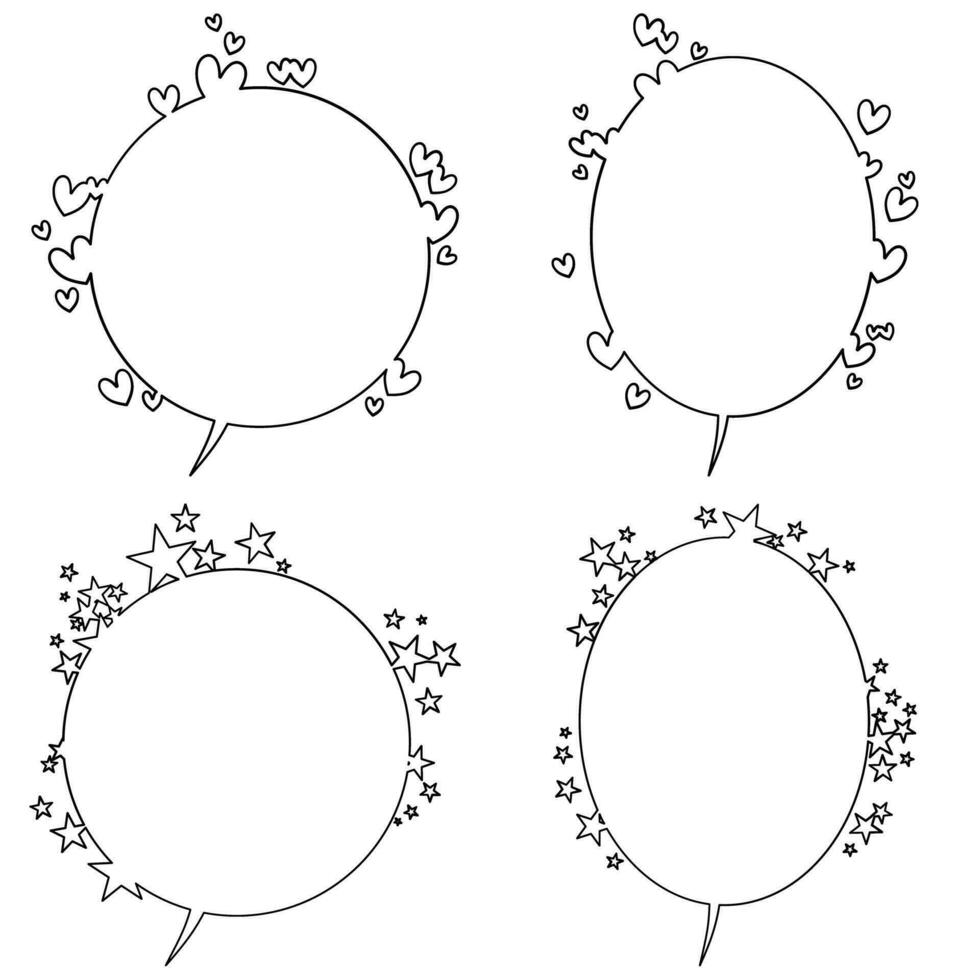 Speech bubbles set happy star and heart cartoon outline vector