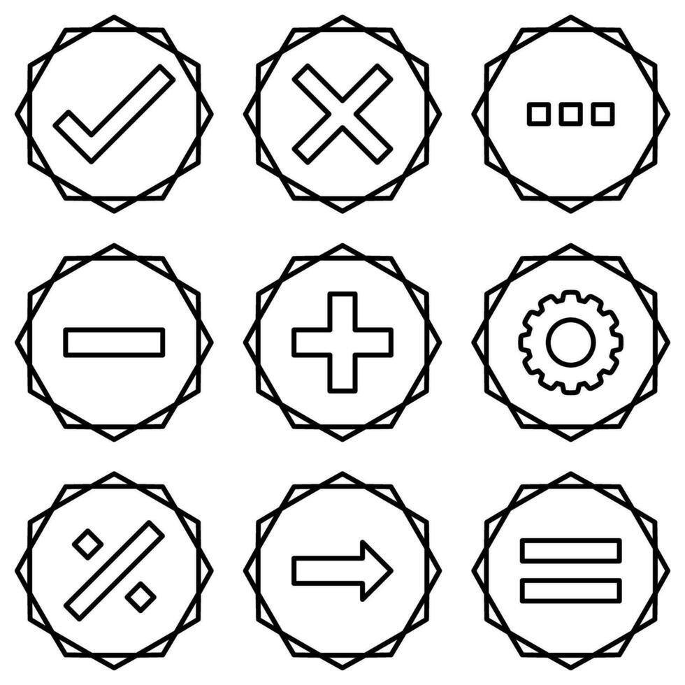 Mathematics right wrong correct zigzag outline icon set vector