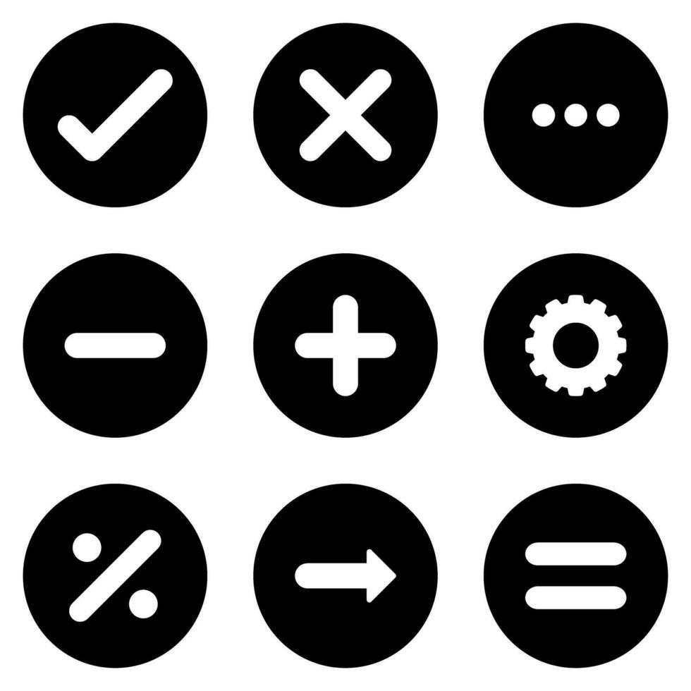 Mathematics wrong correct divide on black circle icon set vector