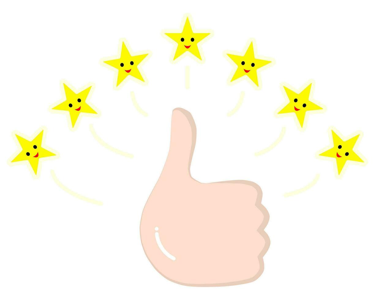 Hand thumb up with seven stars cartoon colors vector