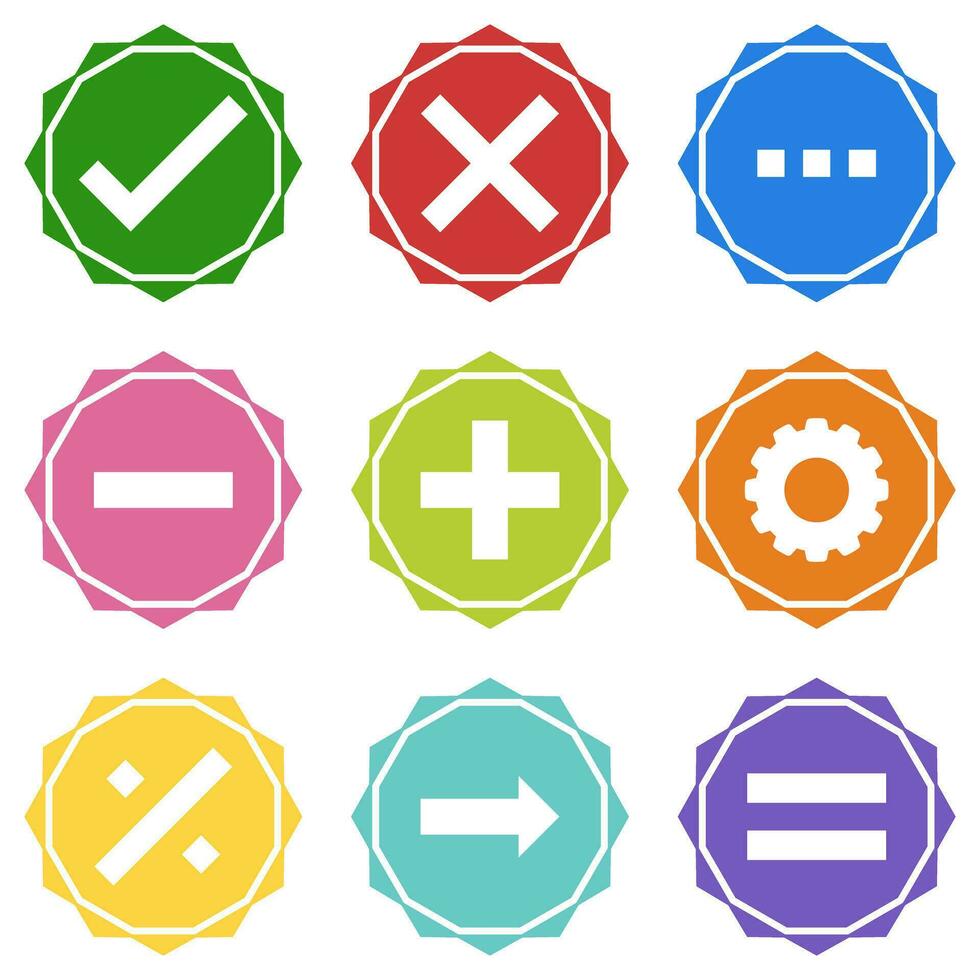 Mathematics right wrong correct customize zigzag star icon set vector