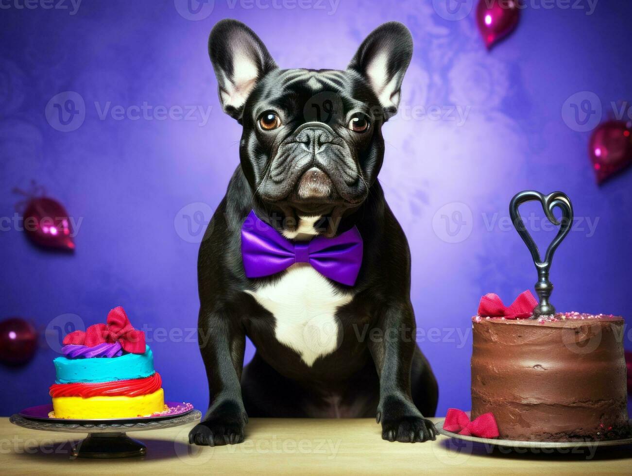Adorable dog posing with a birthday cake at a celebration AI Generative photo