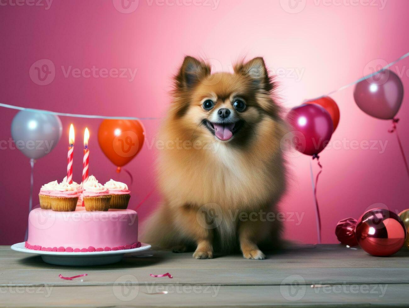 Adorable dog posing with a birthday cake at a celebration AI Generative photo